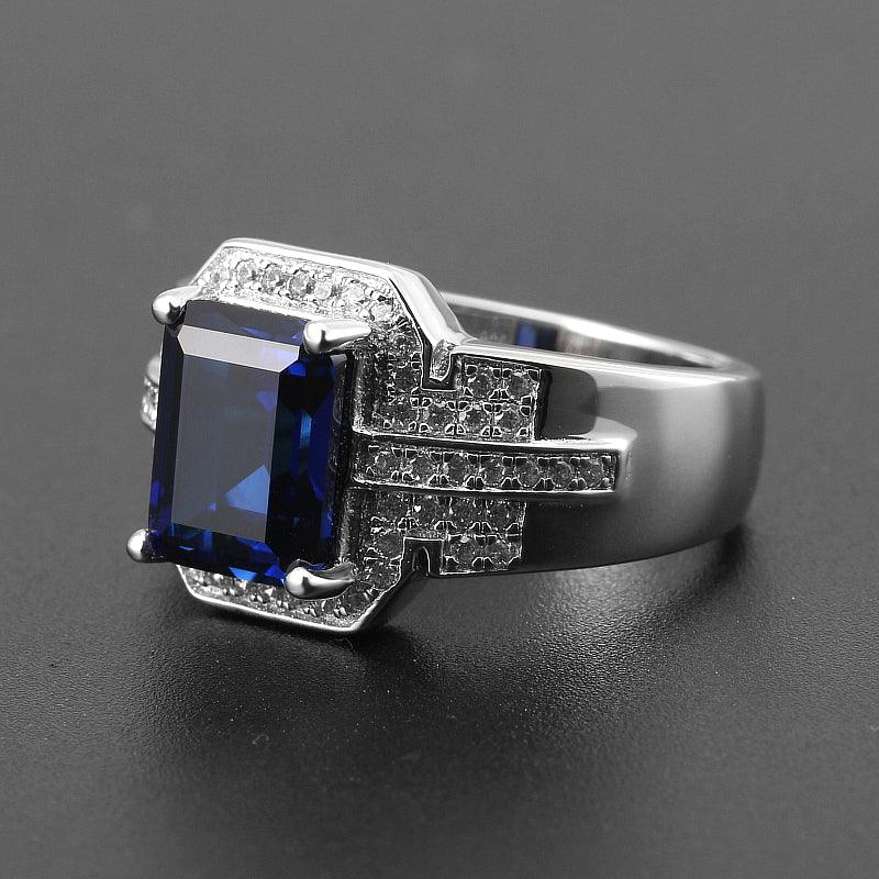 Silver Plated Gold Sapphire Men's Ring 4.3ct - OOAKB