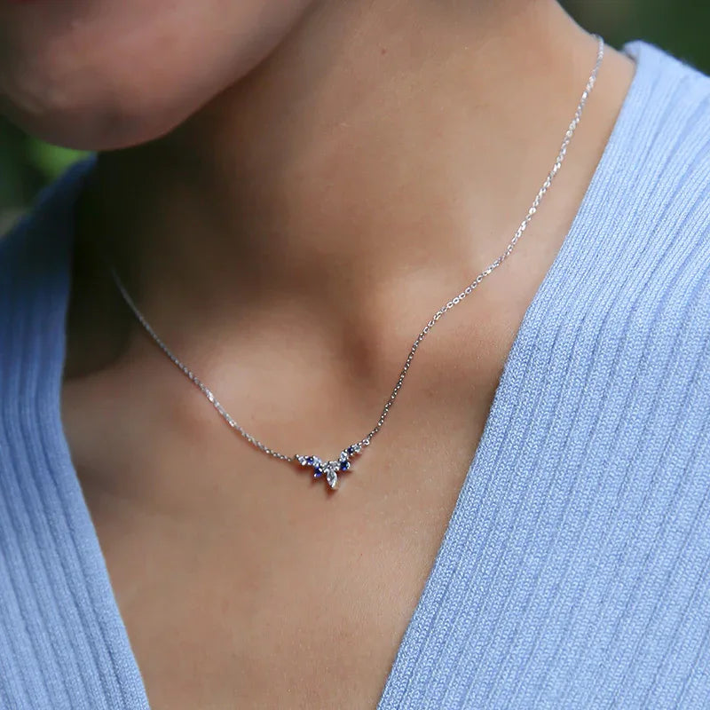 Sapphire S925 Silver Crown-Shape Necklace - OOAKB