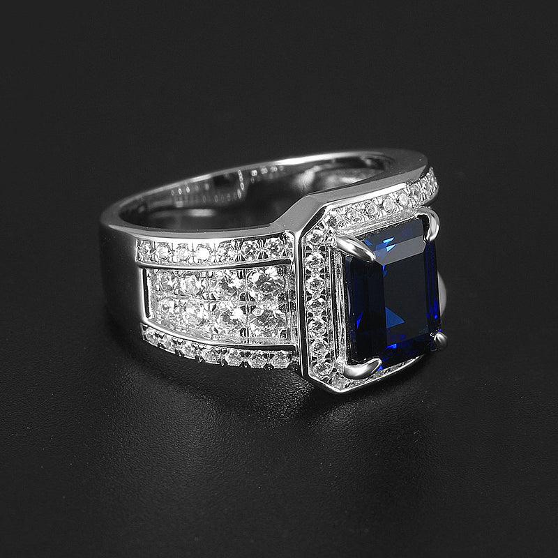 Silver Plated Gold Sapphire Men's Ring 4.3ct - OOAKB
