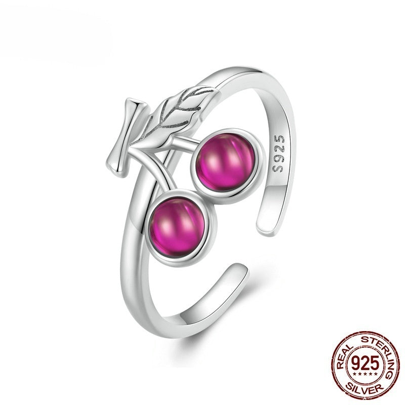Customized 925 Silver Cherry 4th Fruit & Flower Wedding Jewelry Set - Plated White Gold