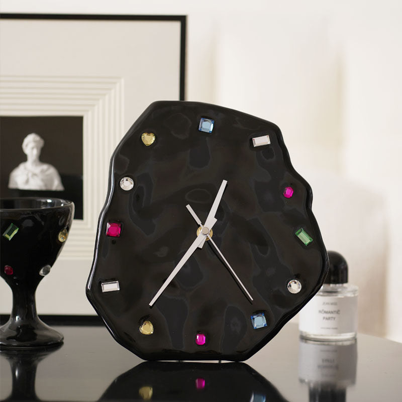 Handmade Gemstone Porcelain Clock – Ivory White & Glossy Black