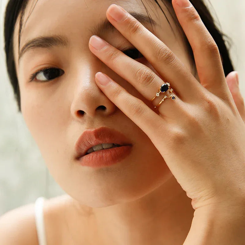 Sapphire S925 Silver Plated 18K Gold Hanging Ring - OOAKB