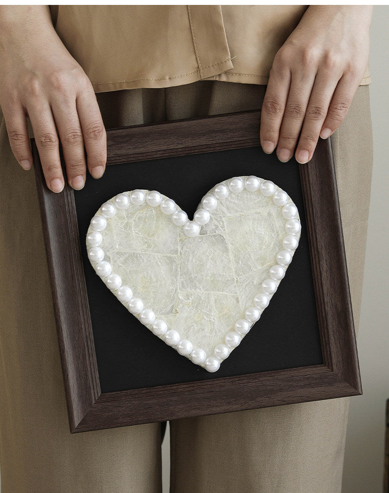 Handmade Shell Heart Wood Frame – 5th Wood Anniversary Gift, Handmade Keepsake Home Decor for Wife, Husband, or Couple