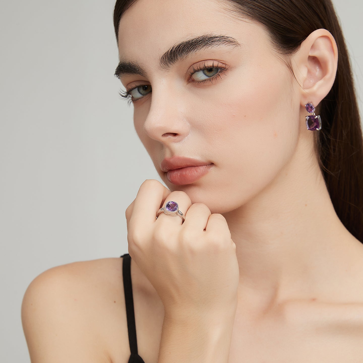 Natural Amethyst Square Sugar Ring