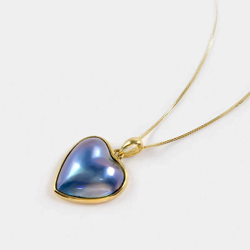Blue Iridescent Heart-Shaped Pearl Pendant - OOAKB