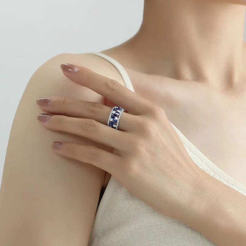 Sapphire S925 Silver Three-Dimensional Inlaid Ring - OOAKB