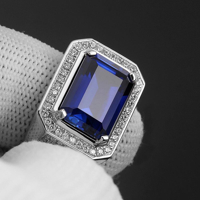 S925 Sterling Silver Plated Gold Sapphire Men's Single Ring - OOAKB