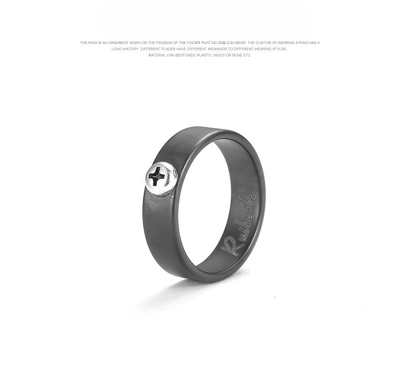 Customized Artisanal Cross-Screw Ceramic Ring - 9th Anniversary 925 Silver Minimalist
