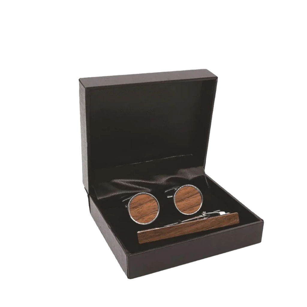 Men's Wooden Cufflinks and Tie Clip Set - OOAKB