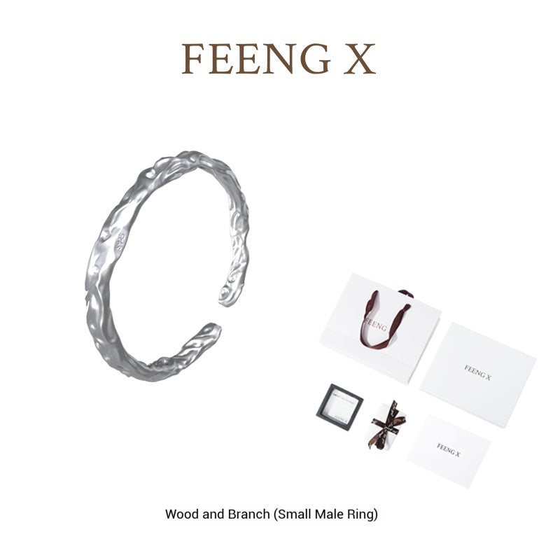 Customized Sterling Silver Wood-Branch Couple Rings - 5th Anniversary Engraved