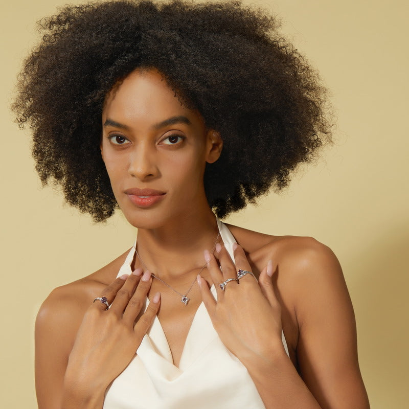 Silver Alexandrite Retro Pattern Pendant Necklace