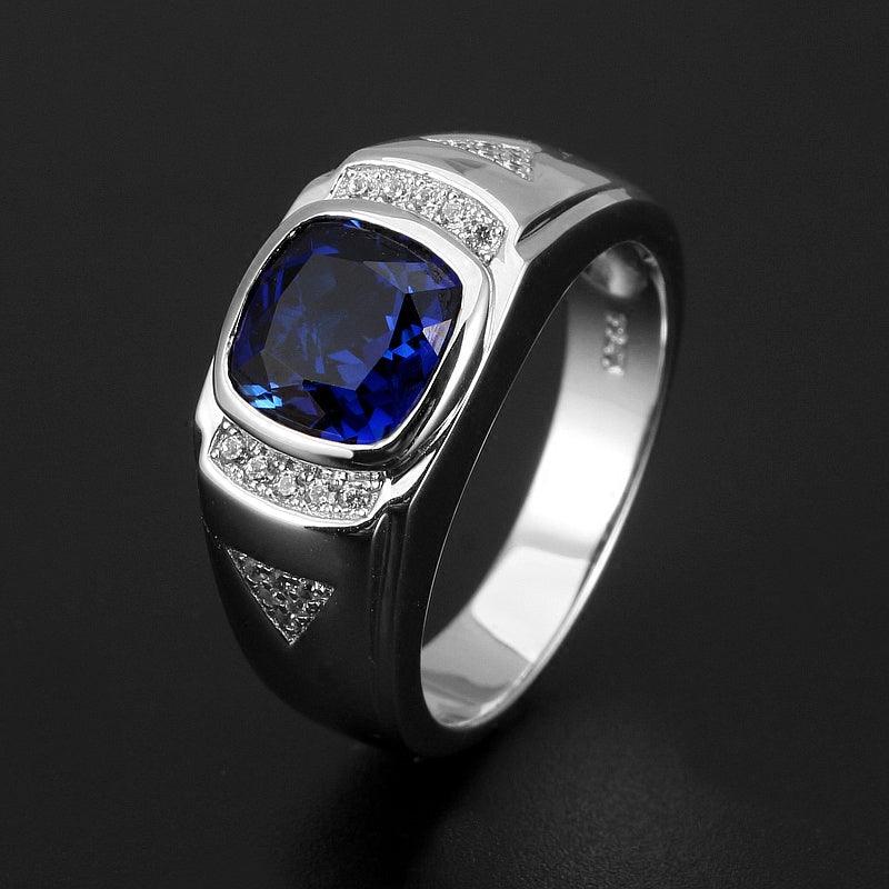 Silver Plated Gold Sapphire Men's Ring8*8mm - OOAKB
