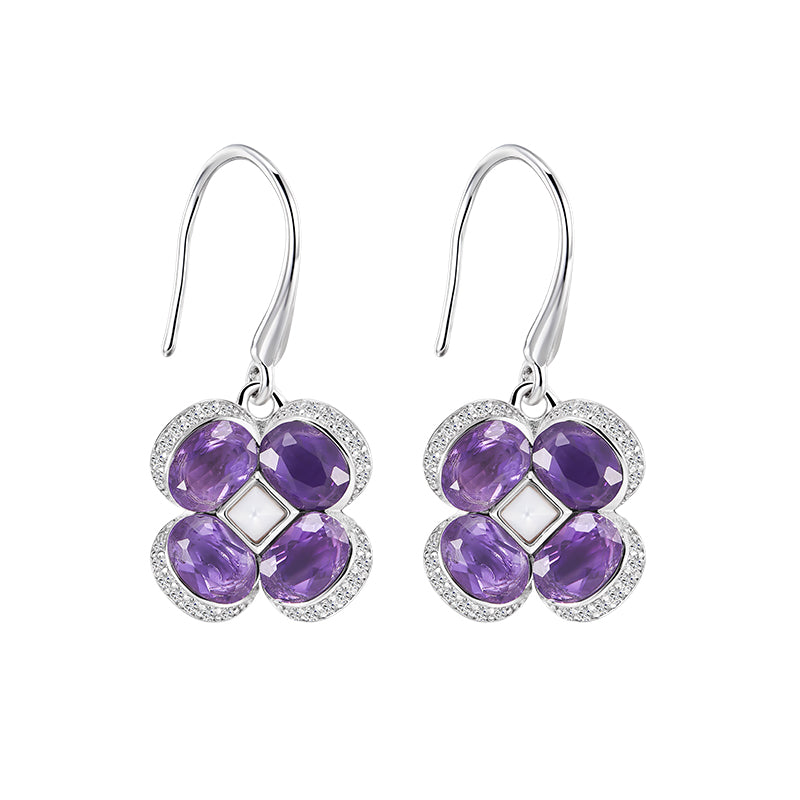 Lucky Clover Series Amethyst Four-Leaf Clover Earrings