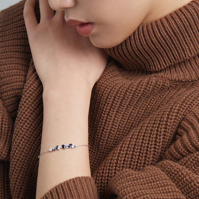 Sapphire S925 Silver Stacked Gem Bracelet - OOAKB