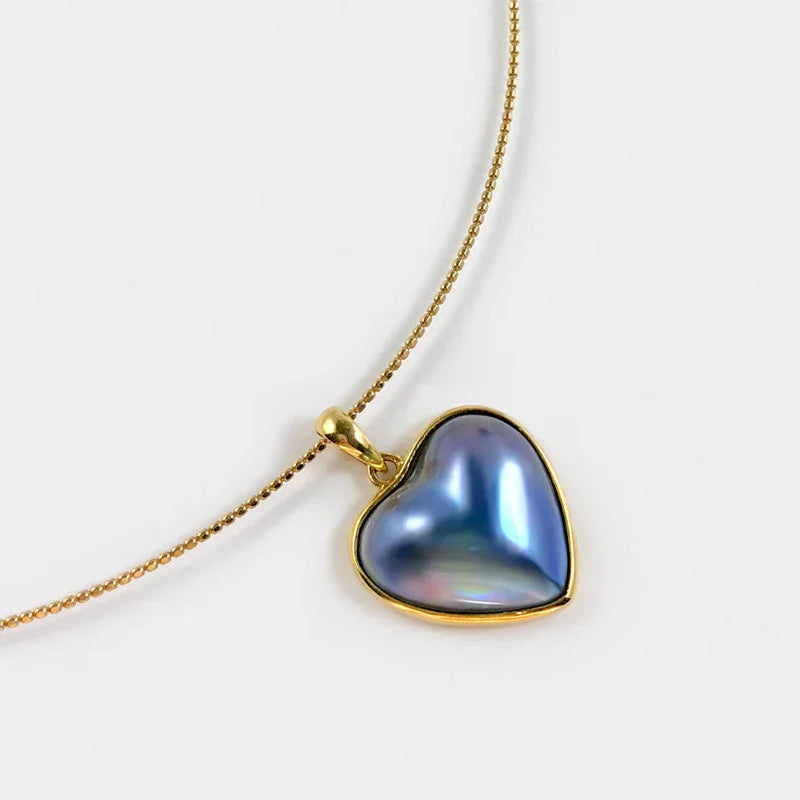 Blue Iridescent Heart-Shaped Pearl Pendant - OOAKB