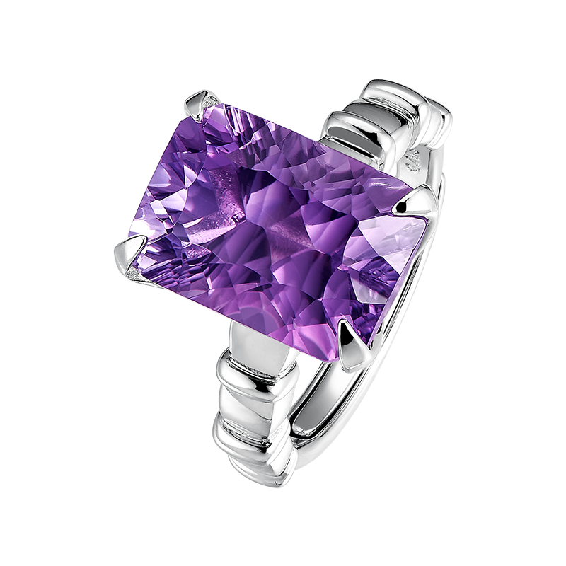 Square Sugar Natural Amethyst Ring