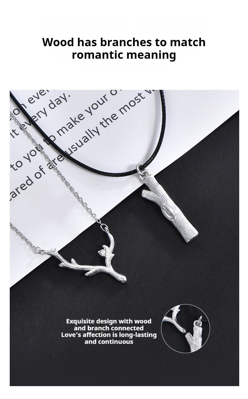 Customized Sterling Silver & Wood Couple Necklace - 5th Anniversary Engraved