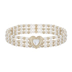 Retro Patchwork Heart-Shaped Pearl Elastic Bracelet