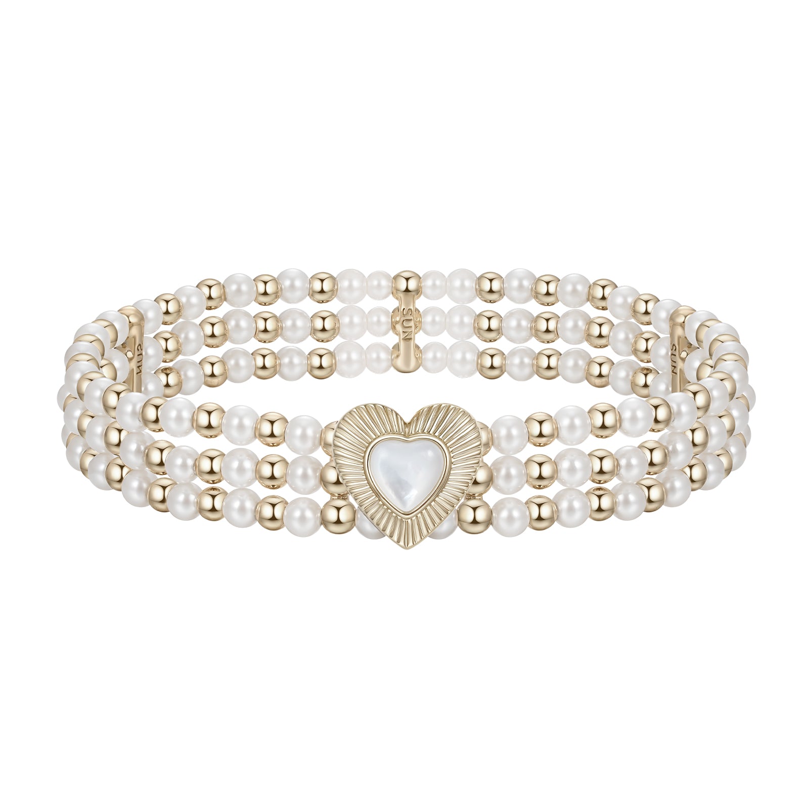 Retro Patchwork Heart-Shaped Pearl Elastic Bracelet