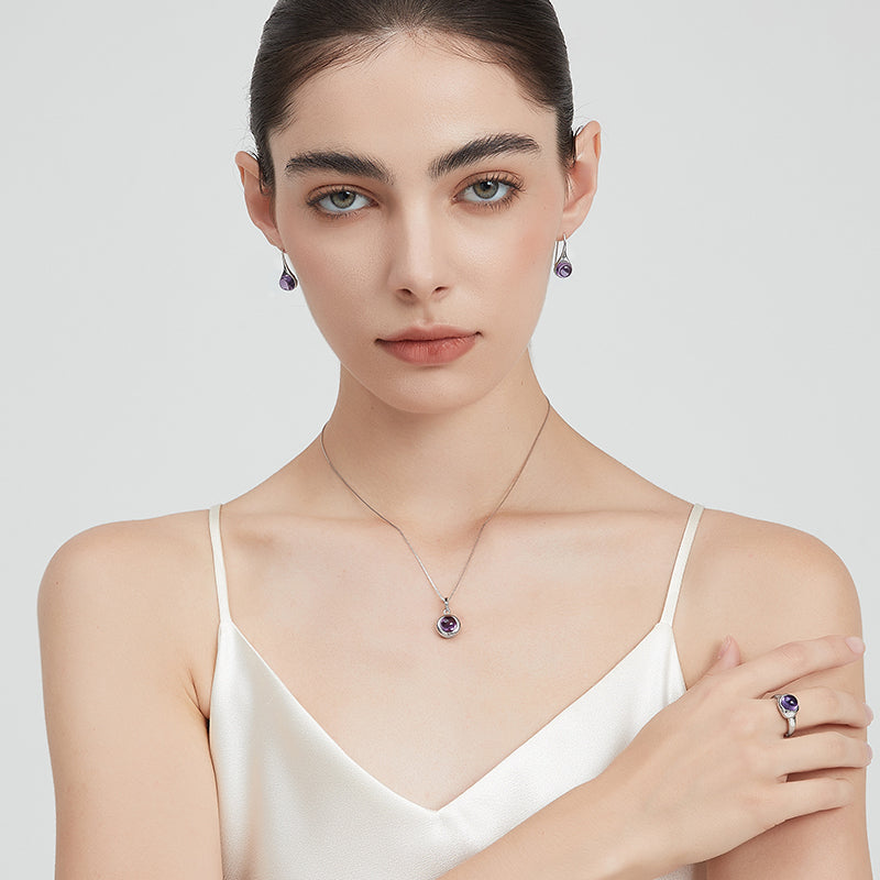 Morning Dew Series Natural Amethyst Adjustable Open Ring