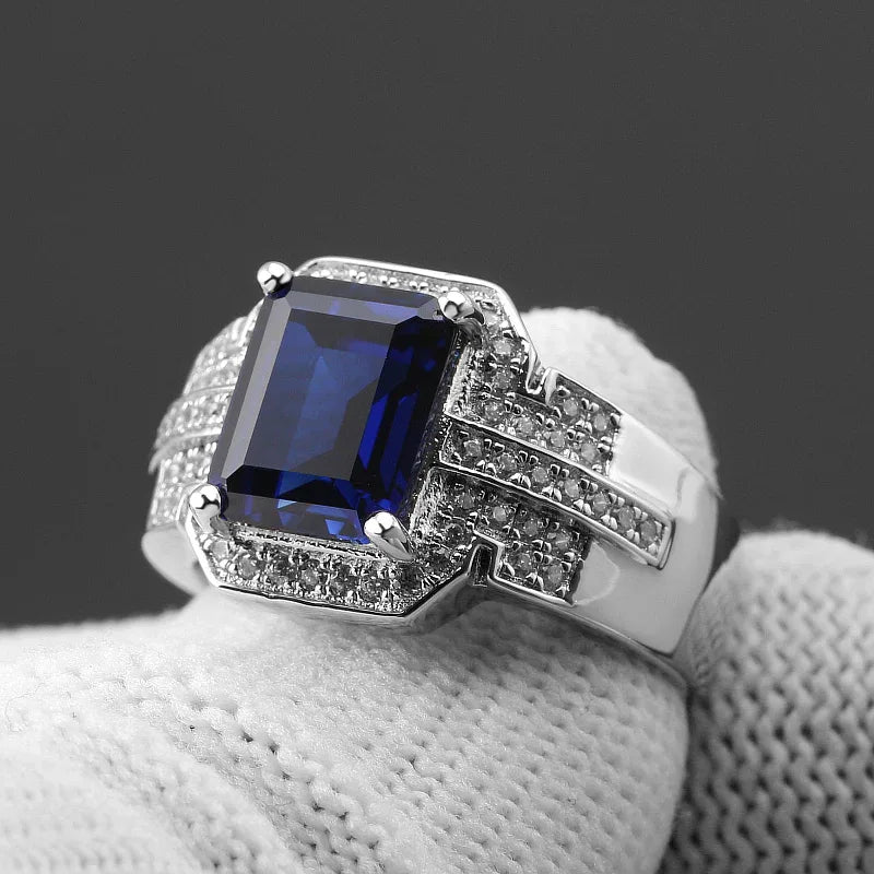 Silver Plated Gold Sapphire Men's Ring 4.3ct - OOAKB