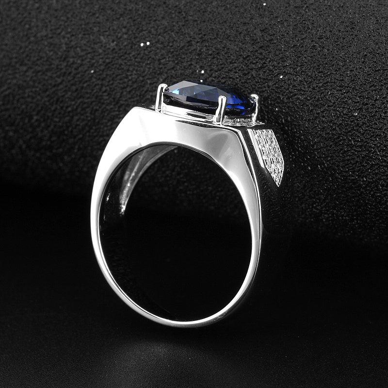 Silver Plated White Gold Square Sapphire Men's Ring - OOAKB