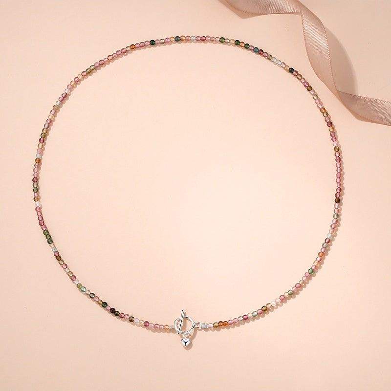 Customized Colorful Tourmaline Silver Necklace - 8th Anniversary Engraved Water Drop