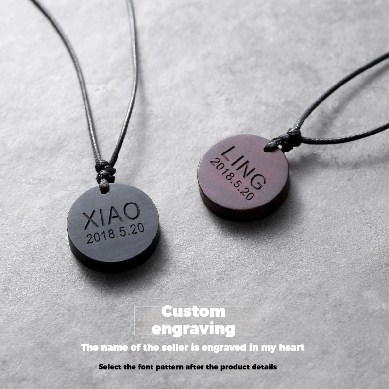 Customized Ebony & Rosewood Magnetic Couple Necklaces - 5th Anniversary Sun & Moon Engraved