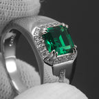 925 Sterling Silver Plated Gold Emerald Men's Ring