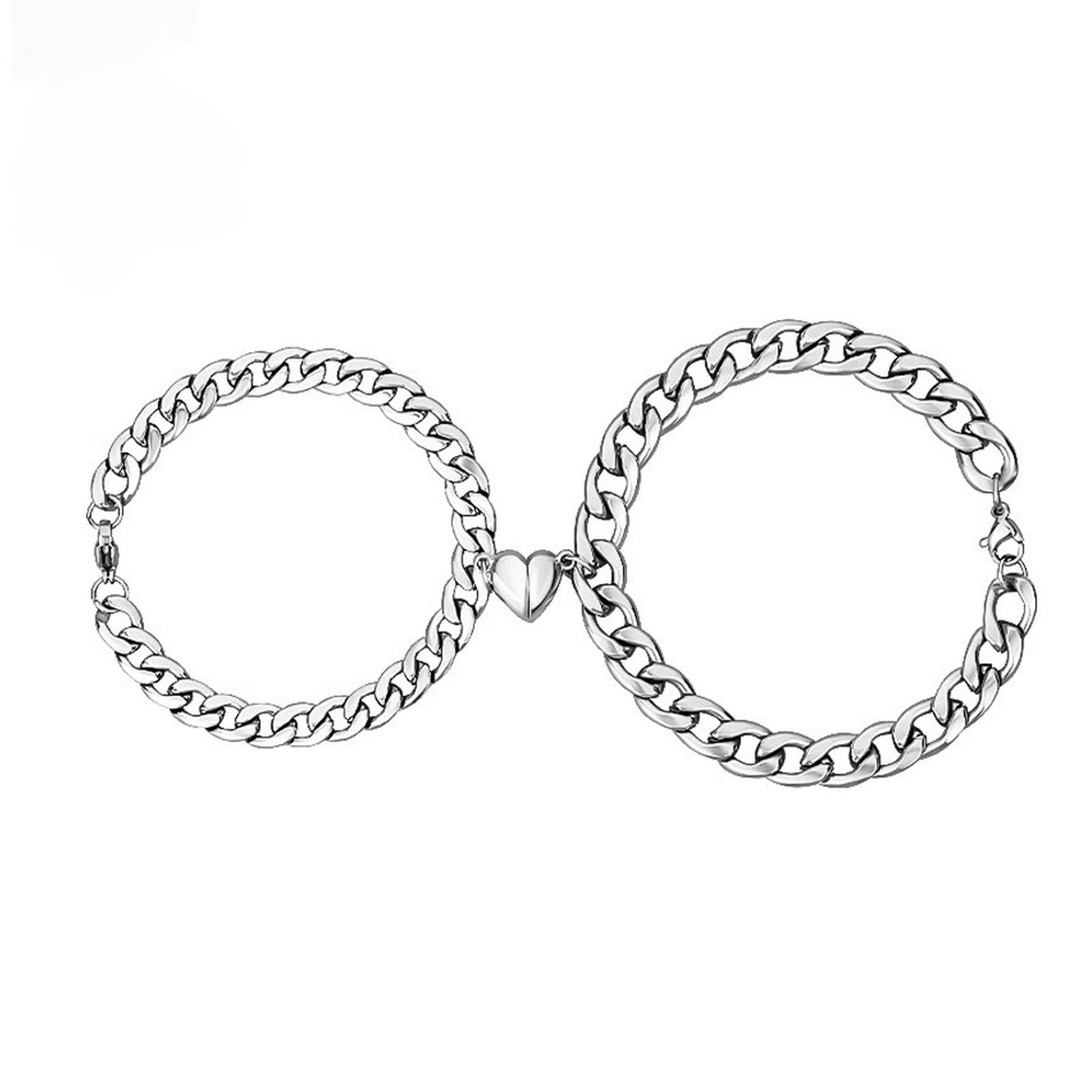 Customized Titanium Steel Couple Bracelets - 6th Iron Anniversary Magnetic Heart