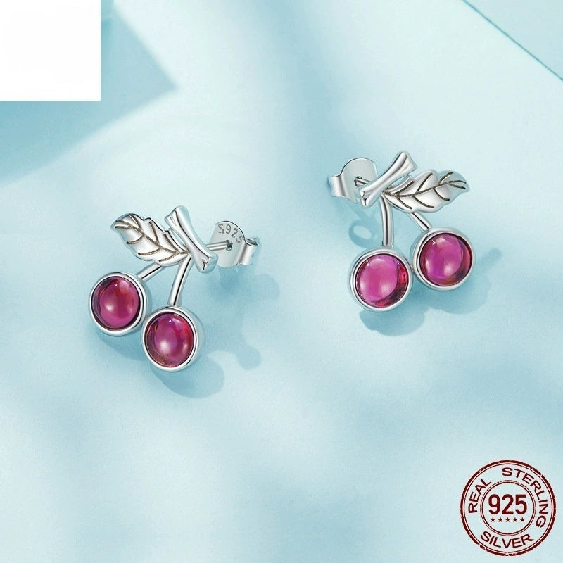Customized 925 Silver Cherry 4th Fruit & Flower Wedding Jewelry Set - Plated White Gold