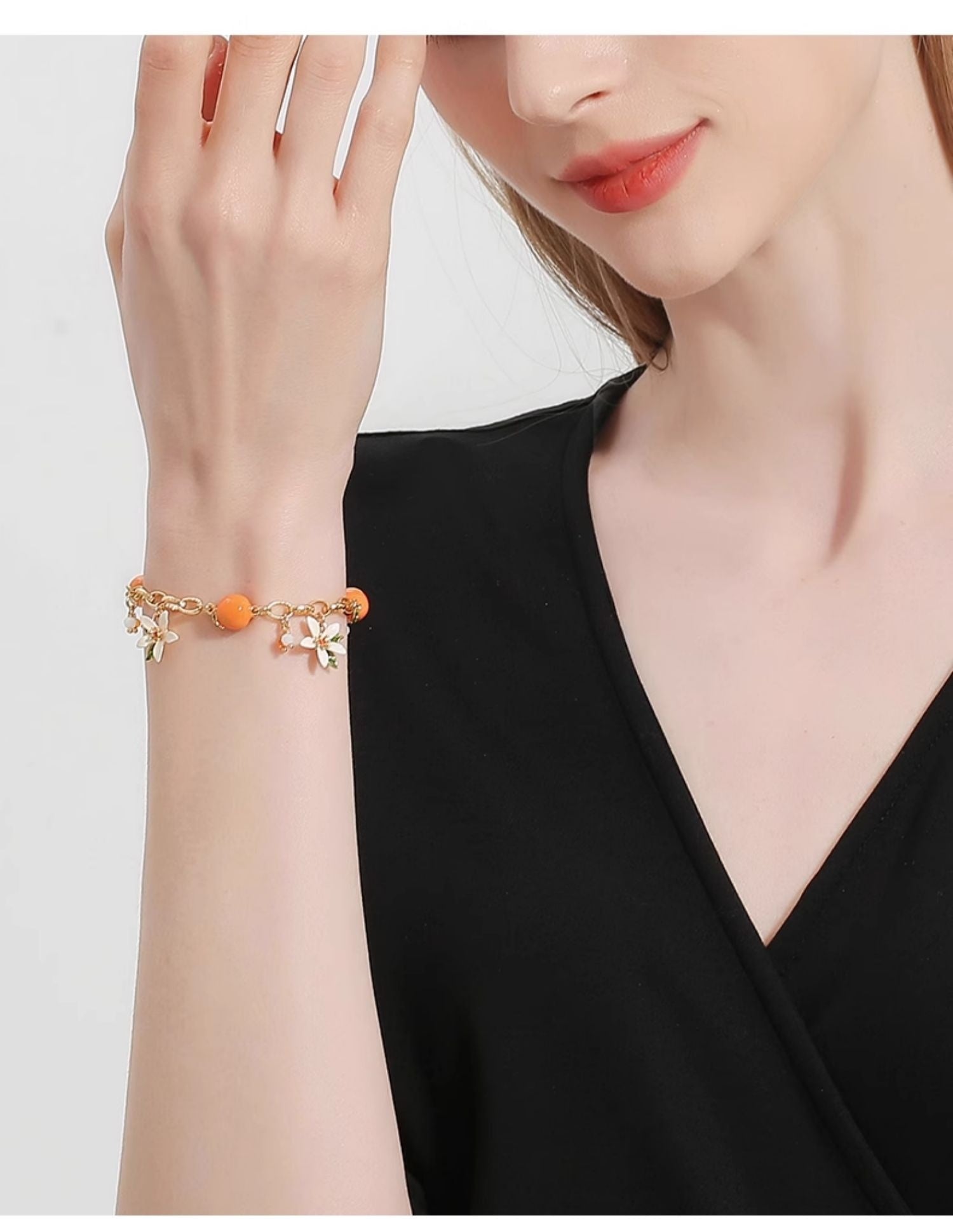 Customized Citrus Enamel 4th Fruit & Flower Wedding Bracelet - Engraved Heart Pendant