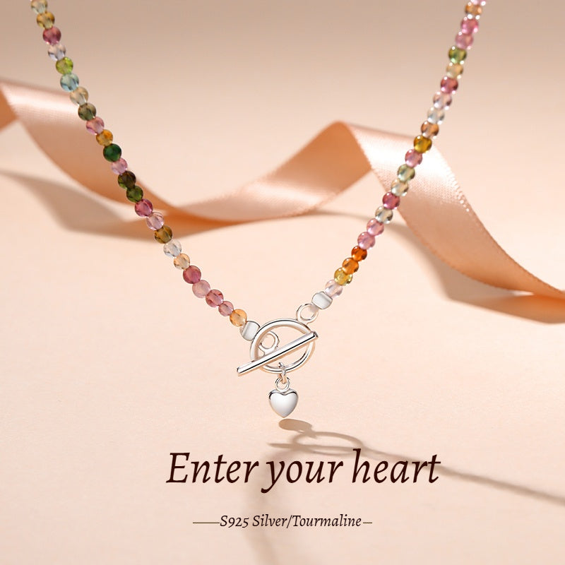 Customized Colorful Tourmaline Silver Necklace - 8th Anniversary Engraved Water Drop