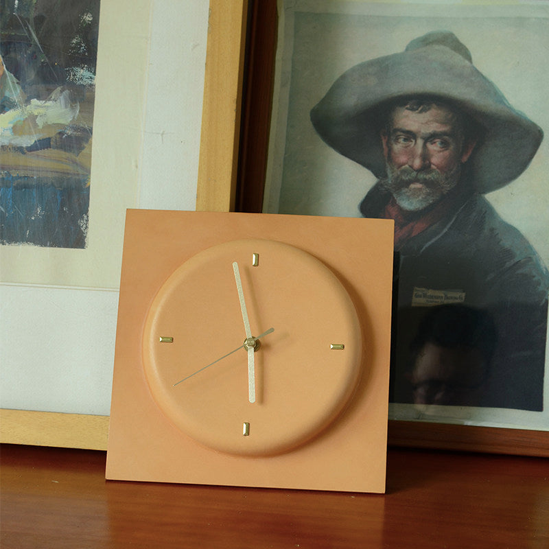 Personalized Full-Grain Leather Wall Clock — Custom Initials & Date | 3 Colors | 3rd Leather Anniversary Gift