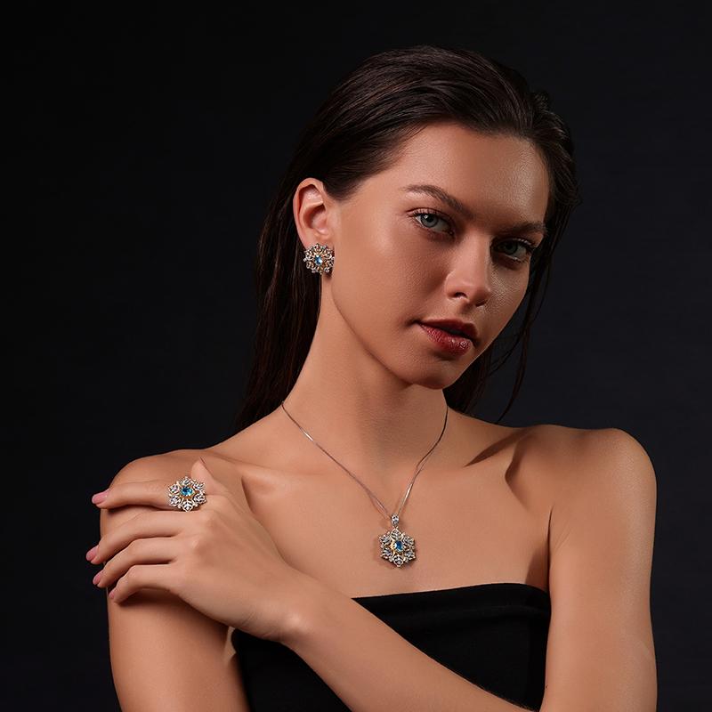 Topaz S925 Silver Snowflake Earrings