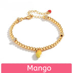 Customized Hand-Painted Enamel Fruit 4th Fruit & Flower Wedding Bracelet - 18K Gold-Plated