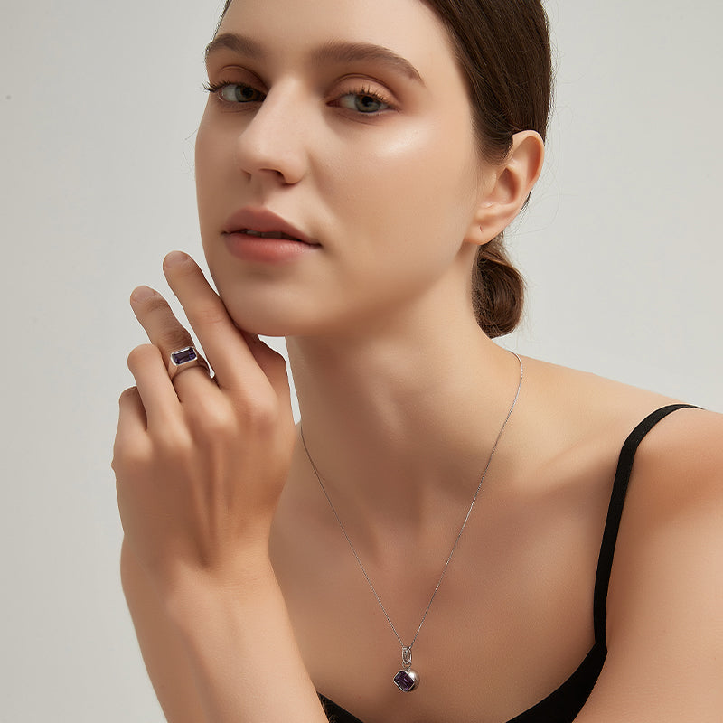 Phantom Galaxy Series Natural Amethyst Minimalist Adjustable Open Ring