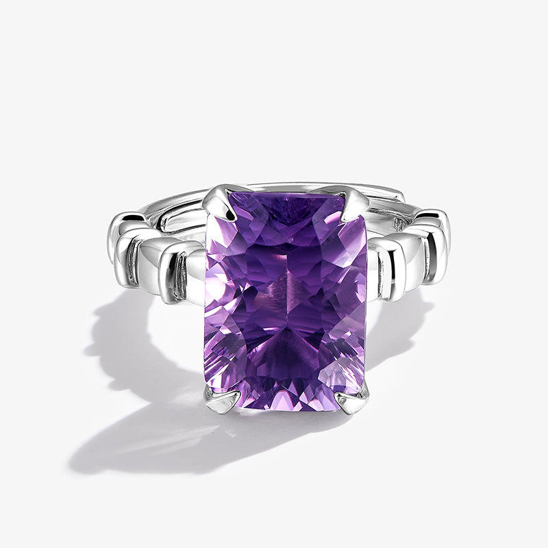 Square Sugar Natural Amethyst Ring
