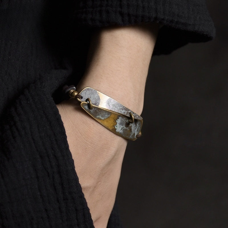 Customized Vintage Bronze & Ebony Bracelet - 8th Anniversary Engraved Couple Set