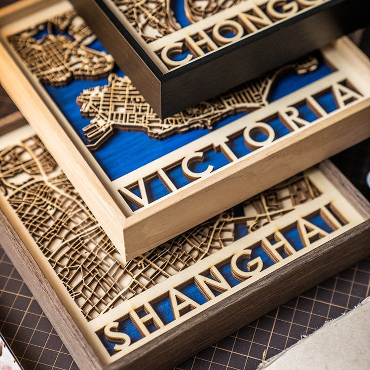 Custom 3D Wooden City Map Wall Art – 5th Wood Anniversary Gift