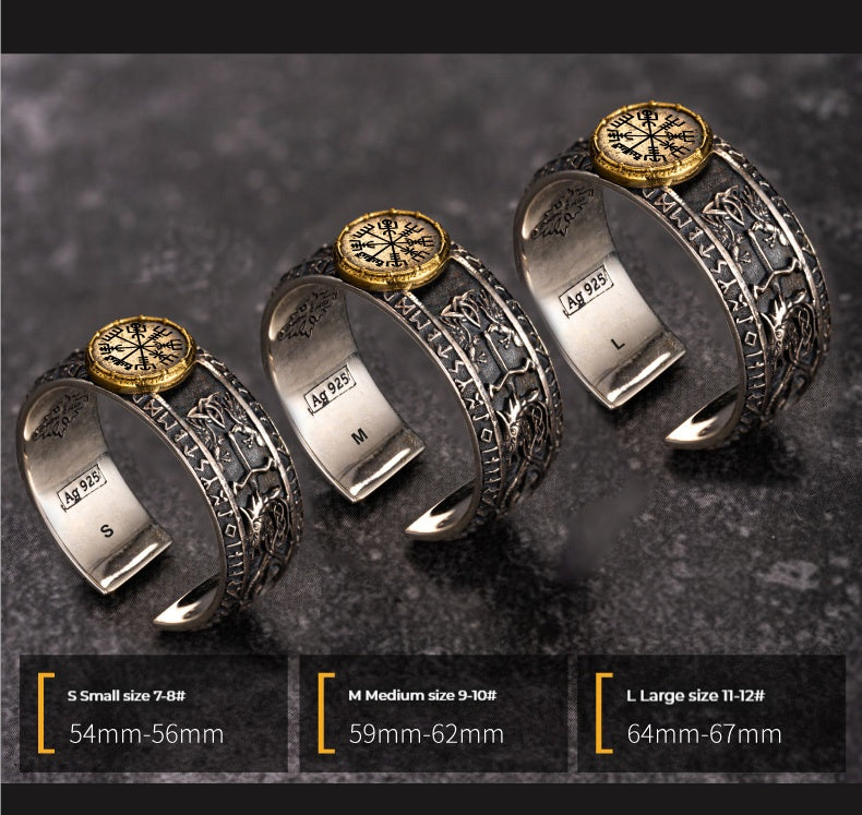 Customized S925 Silver-Copper Viking Rune Ring - 7th Anniversary Engraved Adjustable