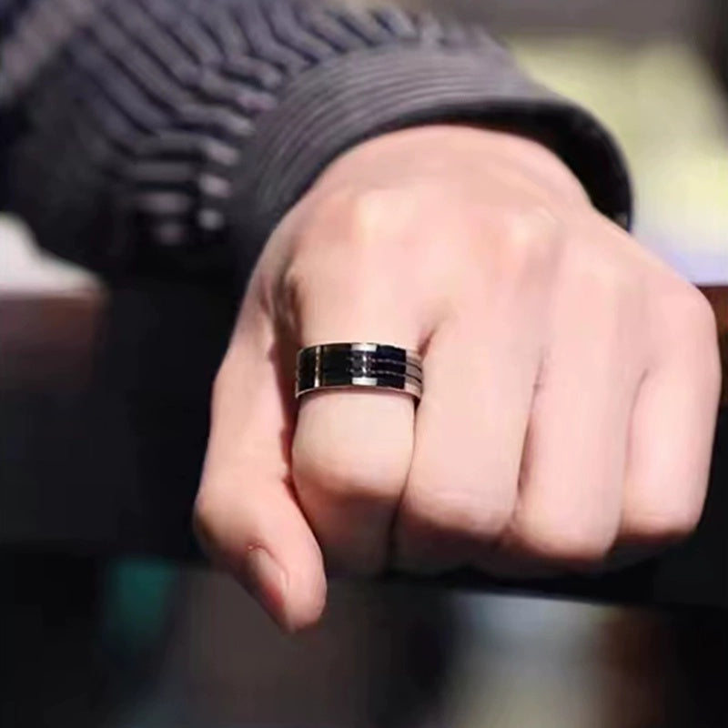 Customized Artisanal Ceramic Black Tungsten Ring - 9th Anniversary Engraved Inner Arc