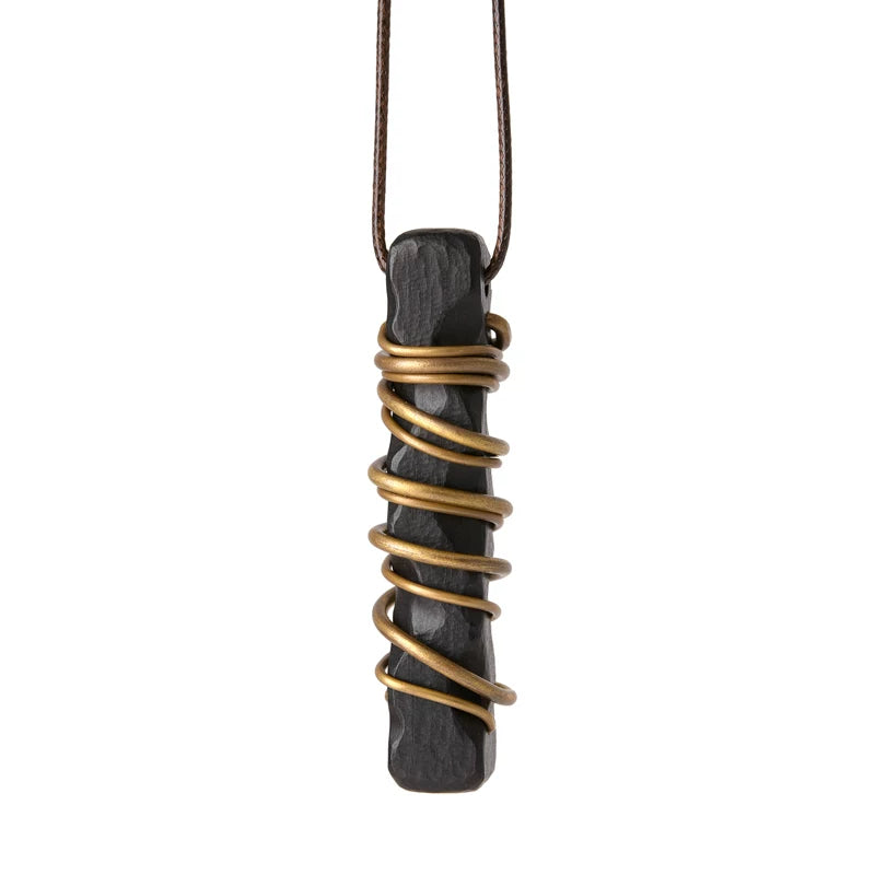 Handmade Ebony Wood & Antique Brass Pendant Necklace – 5th Wood Anniversary Gift, Rustic Minimalist Jewelry for Him or Her