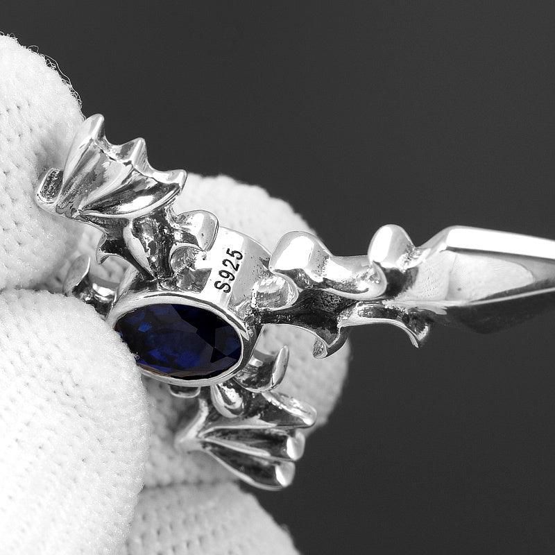 Silver Vintage Distressed Sapphire Men's Cross Necklace - OOAKB