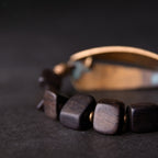 Customized Vintage Bronze & Ebony Bracelet - 8th Anniversary Engraved Couple Set