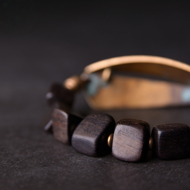 Customized Vintage Bronze & Ebony Bracelet - 8th Anniversary Engraved Couple Set