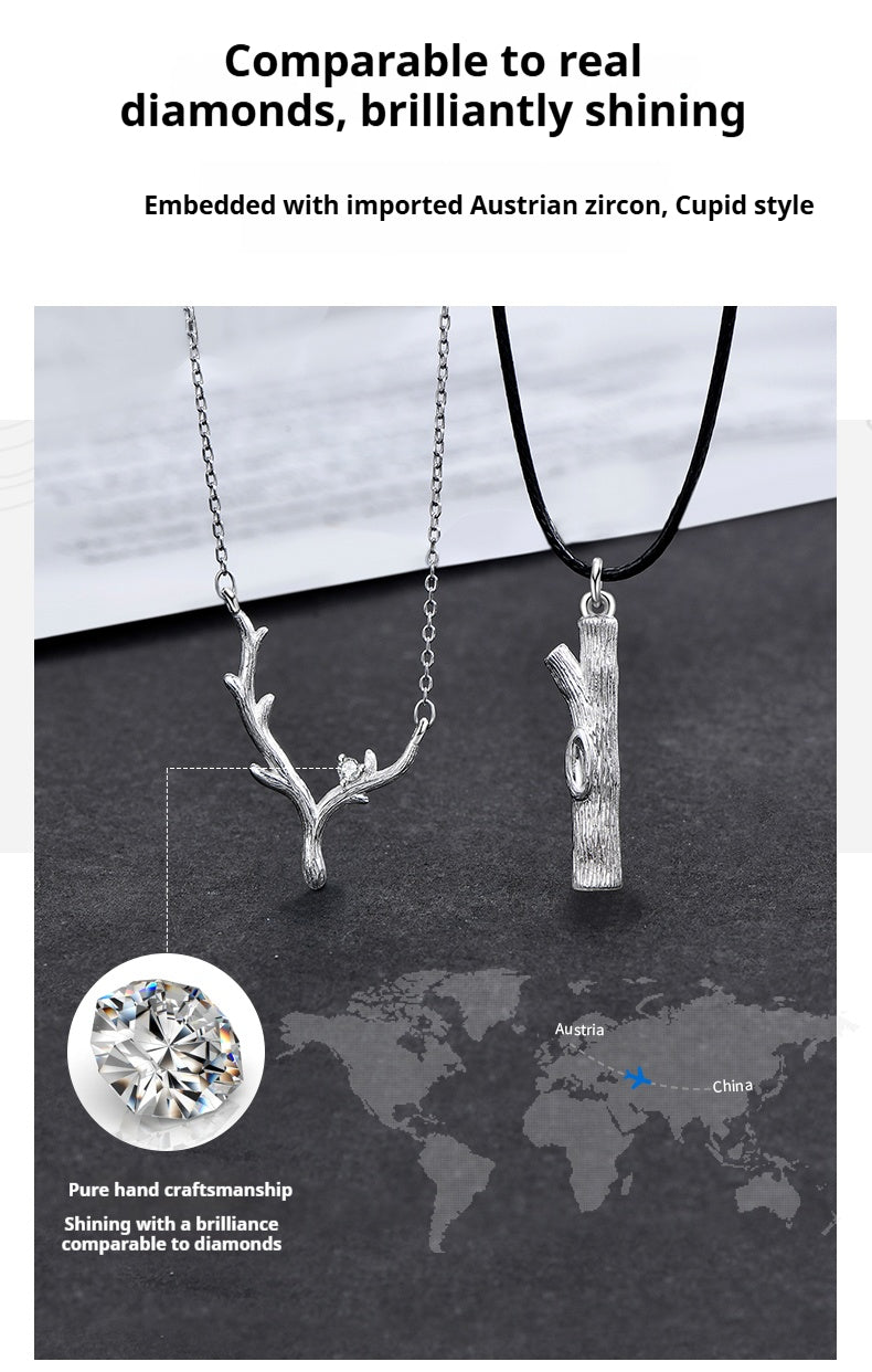 Customized Sterling Silver & Wood Couple Necklace - 5th Anniversary Engraved
