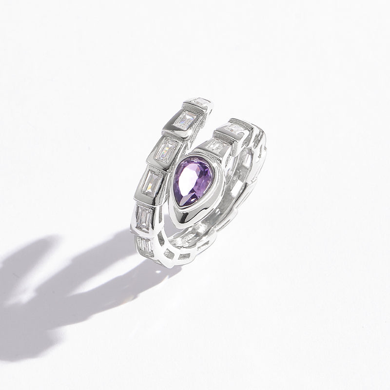 Spiritual Snake Series Natural Amethyst Full Diamond Ring