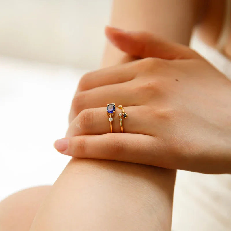 Sapphire S925 Silver Plated 18K Gold Hanging Ring - OOAKB
