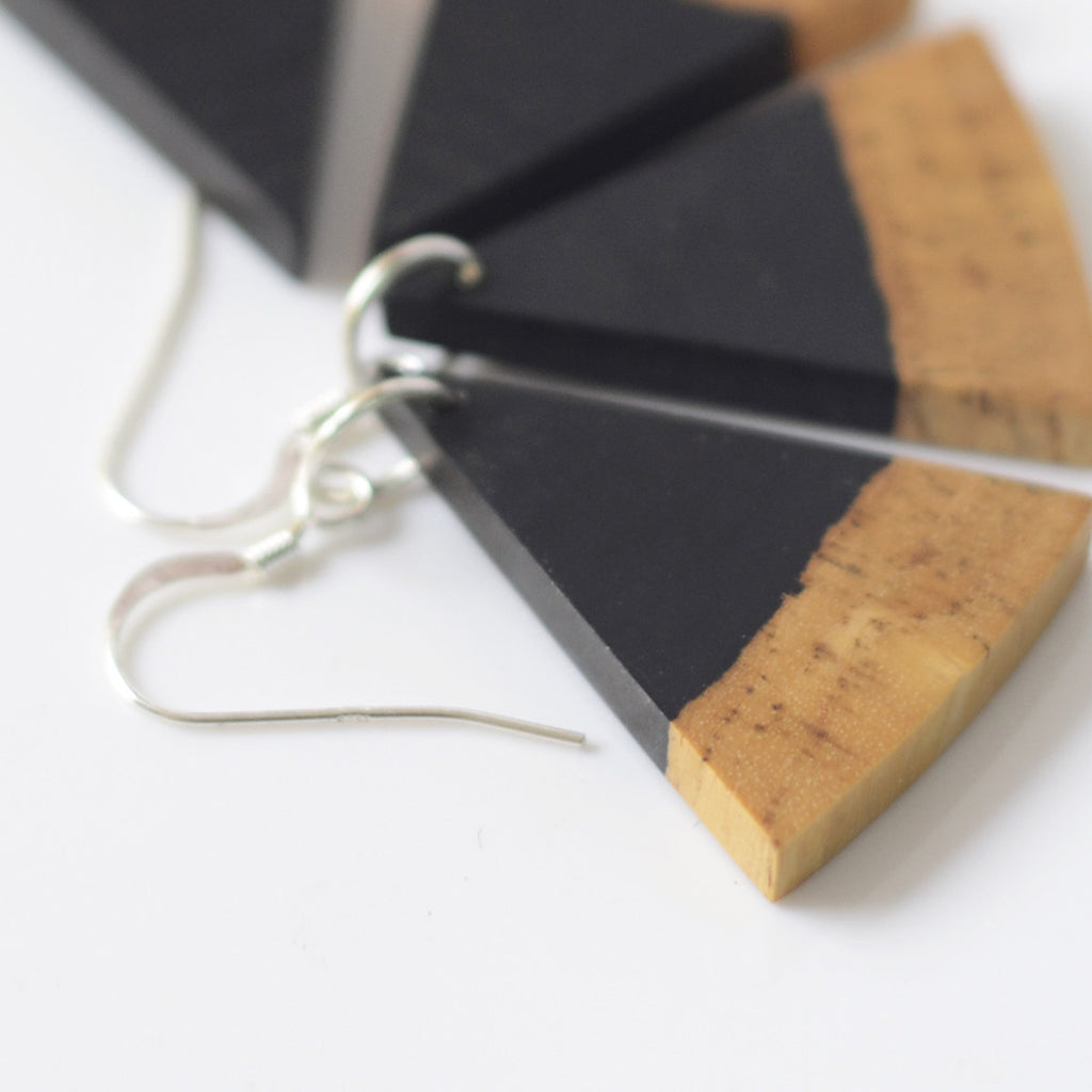 Handmade Wooden Triangle Earrings – 5th Wood Anniversary Gift for Wife, Minimalist Natural Wood Jewelry